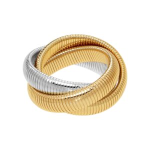 janis by janis savitt triple cobra™ bracelet 5/8" flexible bangle stretch bands high polished yellow gold and rhodium made in usa