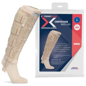 EXTREMIT-EASE Compression Garment 30-50 mmHg Lower Leg Compression Wrap - Ideal for Mild to Moderate Lymphedema Swelling, Venous Insufficiency, and Post-Op Edema - Small, Regular, Tan