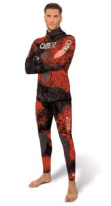 omer red stone 3mm 2-piece men's spearfishing camo wetsuit - top only (2xl)