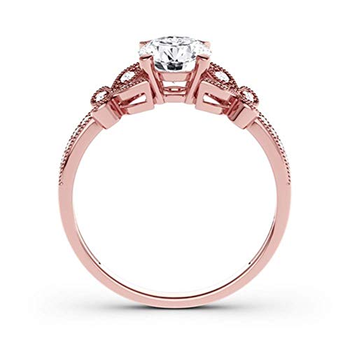 Jeulia 1 Carat Women Moissanite Engagement Rings 925 Silver Butterfly Wedding Rings Round Cut CZ Anniversary Promise Rings with Side Stone (Rose Gold, 8)