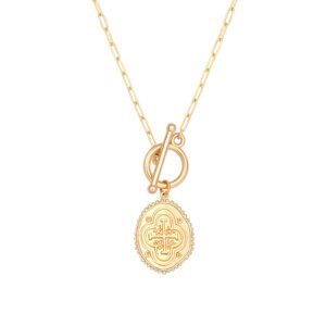 potessa 18k gold cross medallion pendant necklace for women paperclip chain vintage toggle necklace catholic jewelry mother's day gift 18"