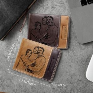 Amlion Personalized Custom Wallets, Engraved Leather Photo Wallet for Men Dad Husband Brown