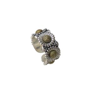 SaunterWay 925 Sterling Silver Daisy Rings Adjustable Two Tone Daisy Band ring Daisy Flower Ring Sunflower Thumb Rings Vintage Floral Jewelry Gift for Women