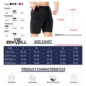 ZENWILL Mens Gym Running Shorts, Workout Athletic Bodybuilding Fitness Shorts with Zip Pockets (Medium,Black)