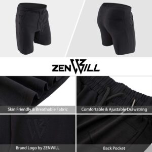 ZENWILL Mens Gym Running Shorts, Workout Athletic Bodybuilding Fitness Shorts with Zip Pockets (Medium,Black)