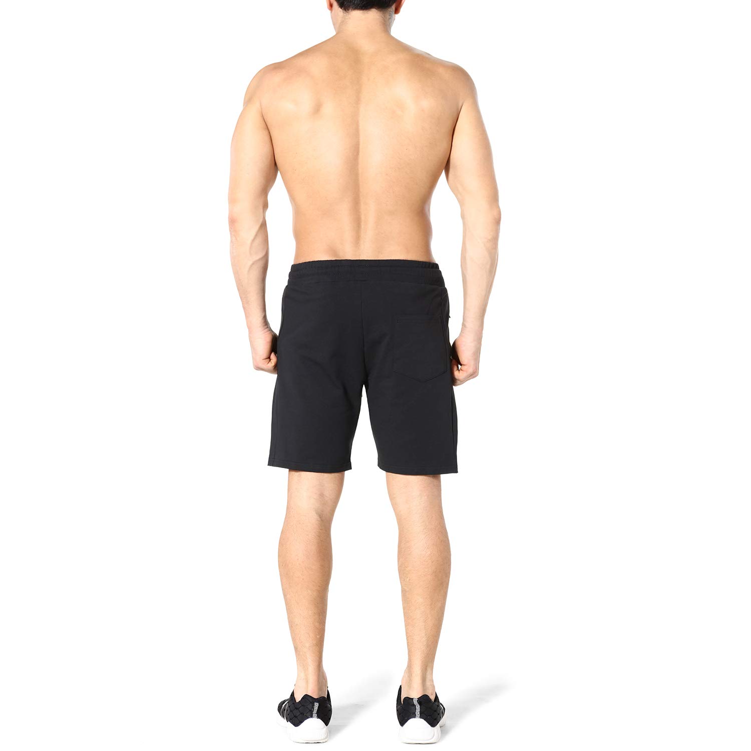 ZENWILL Mens Gym Running Shorts, Workout Athletic Bodybuilding Fitness Shorts with Zip Pockets (Medium,Black)