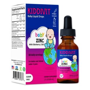 Kiddivit Baby Zinc Liquid Drops with Elderberry, Vitamin D3 & C - 60 Daily Servings, 2 Fl Oz (60 mL) - Inulin Fortified (Prebiotic, Dietary Fiber) - Sugar Free, Gluten Free, Vegetarian Friendly