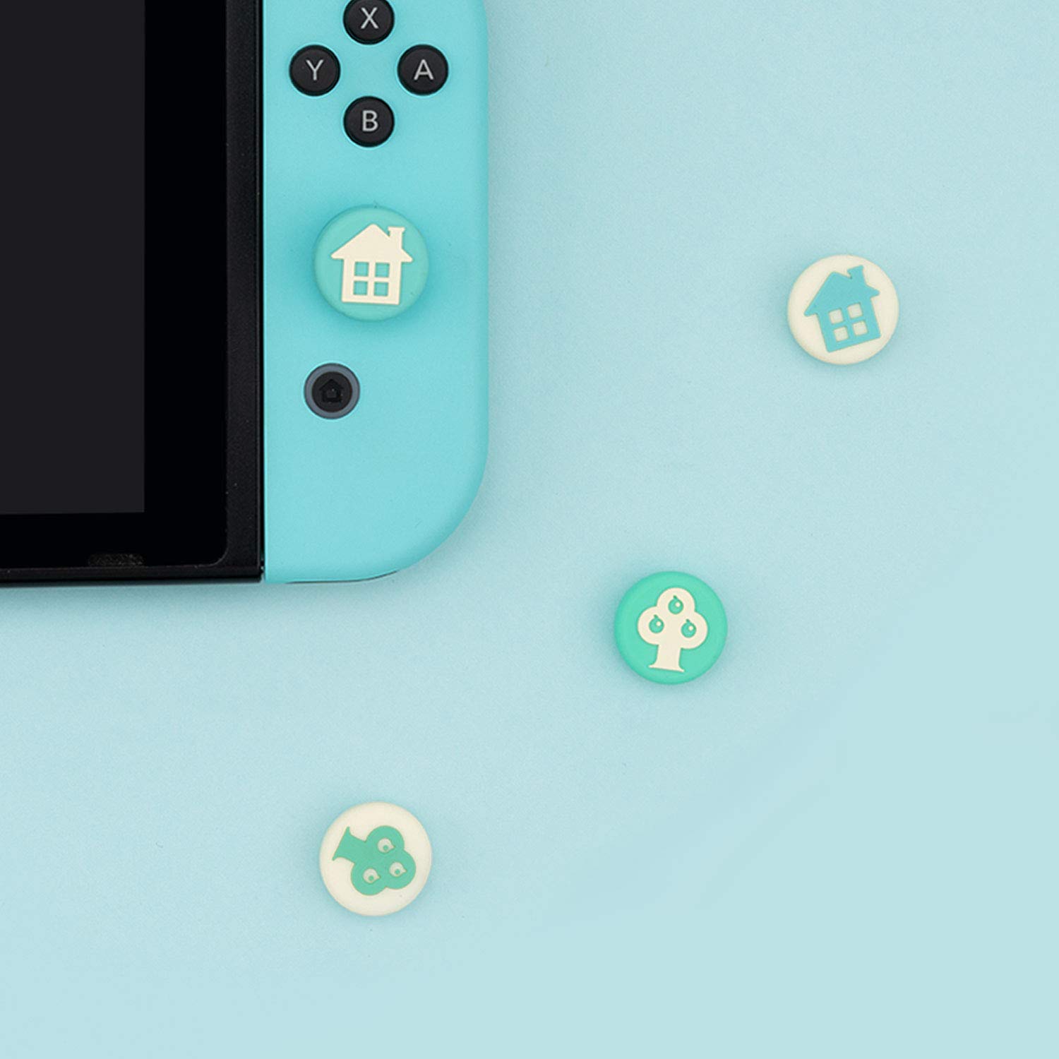 GeekShare 4PCS Silicone Tree and House Joycon Thumb Grips-Nintendo Cover Analog Thumb Stick Grips-Joystick Caps Compatible with Switch /OLED/ Switch Lite