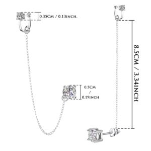 Cubic Zirconia Earrings - Crystal Ear Cuff Earrings Chain Sterling Silver Hypoallergenic Cubic Zirconia Earrings Rhinestones Drop Dangle Earrings 2 in 1 earrings Gifts for Women