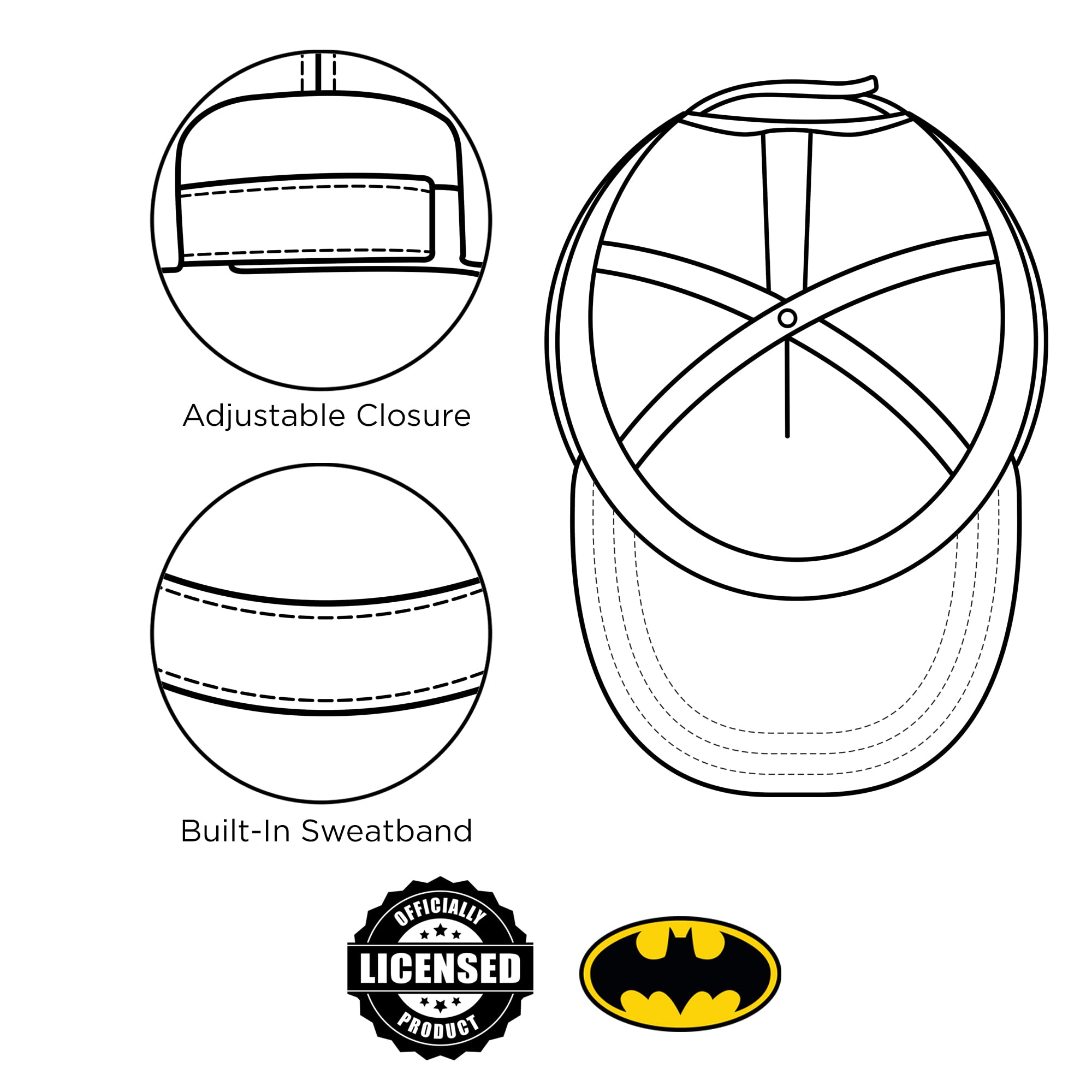 DC Comics Boys Baseball Cap, Batman Adjustable Toddler Hat, Ages 2-4, Black/Yellow