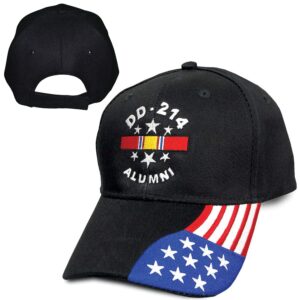 DD-214 Alumni Black Hat with National Service Ribbon and American Flag Bill