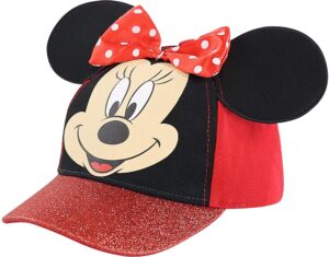 disney baseball cap, minnie mouse ears adjustable toddler 2-4, red glitter