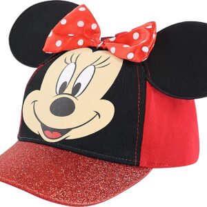 Disney Baseball Cap, Minnie Mouse Ears Adjustable Toddler 2-4, Red Glitter