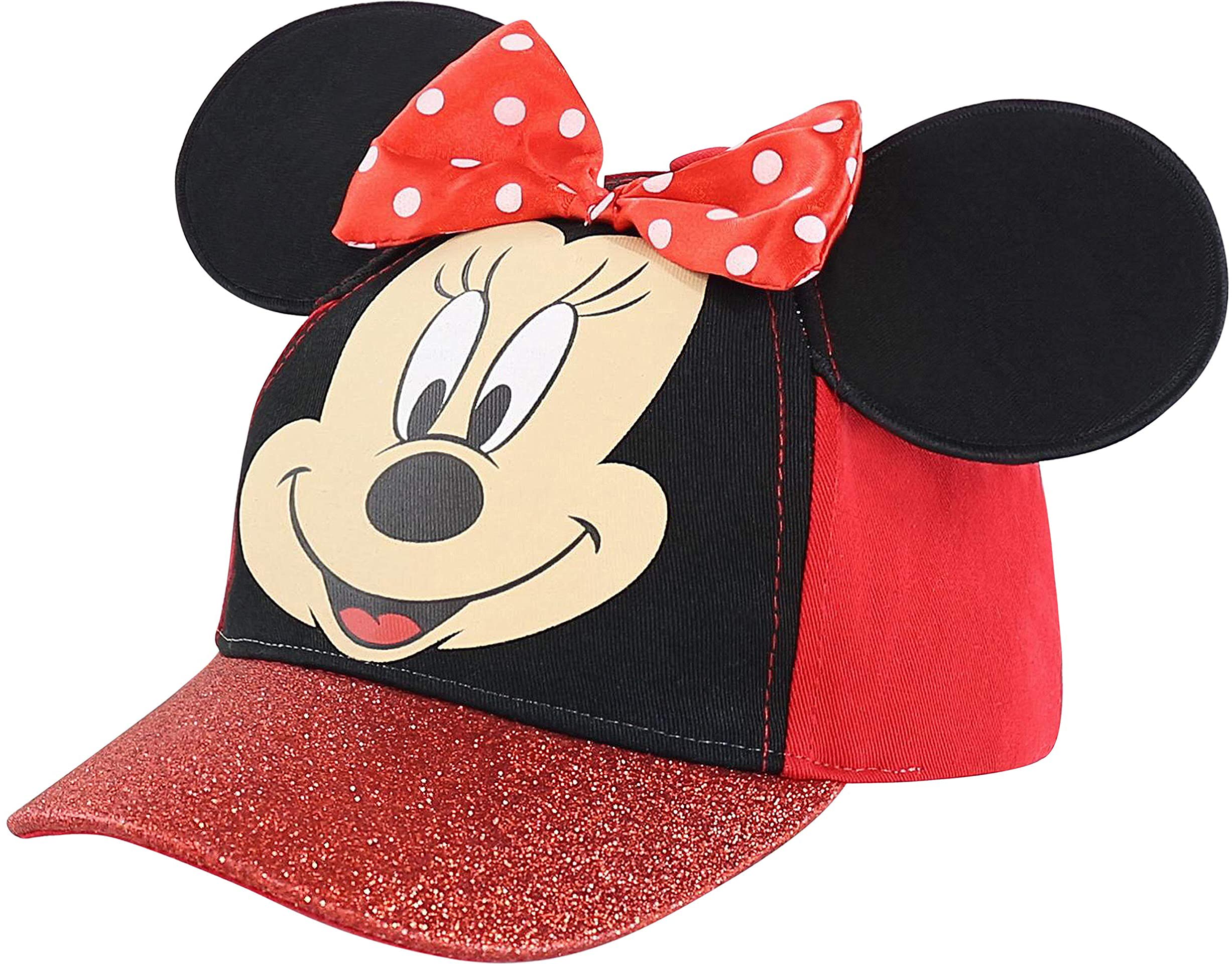 Disney Baseball Cap, Minnie Mouse Ears Adjustable Toddler 2-4, Red Glitter