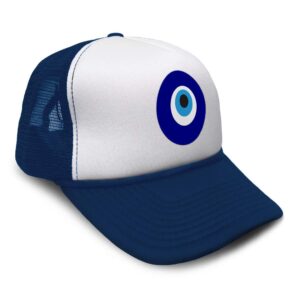 trucker hat evil eye nazar hamsa hand polyester snapback baseball cap for men & women adjustable navy