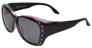 pz - polarized women sunglasses wear to cover over prescription glasses uv protection (black purple + polarized grey)