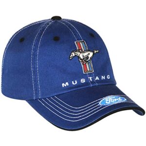 Checkered Flag Men's Ford Mustang Cap Tri-Bar Pony Adjustable Blue Hat