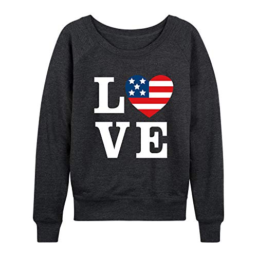 Instant Message - Love Heart America V3 - Women's French Terry Pullover - Size X-Large Heather Charcoal