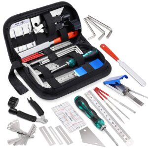 mifoge 25pcs guitar repairing tools kit setup kit with carry bag for acoustic electric guitar ukulele bass banjo maintenance tool with ruler gauge measuring tool hex wrench files fingerboard guard