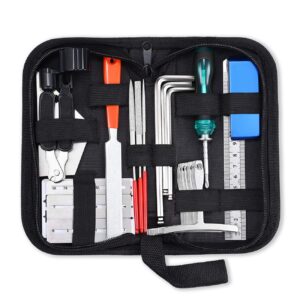 MIFOGE 25Pcs Guitar Repairing Tools Kit Setup Kit with Carry Bag for Acoustic Electric guitar Ukulele Bass Banjo Maintenance Tool with Ruler Gauge Measuring Tool Hex Wrench Files Fingerboard Guard