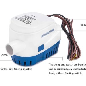 Dontmiss Automatic Submersible Small Boat Bilge Pump 12v 1100gph Auto with Float Switch bilge pump for boat(Outlet Diameter：1 1/8") (1100GPH)