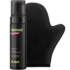 b.tan dark self tanner kit | get tanned bundle - self tanner mousse with mitt applicator, 1 hour sunless tanner, fast and no fake tan smell, no added nasties, vegan, cruelty free, 6.7 fl oz