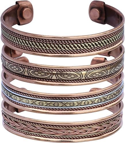 Art Of Creation Set of 4 Pure Copper Bracelets Tibetan Handmade Cuff And Kada For Men And Women | Adjustable Bangle | for Unisex India