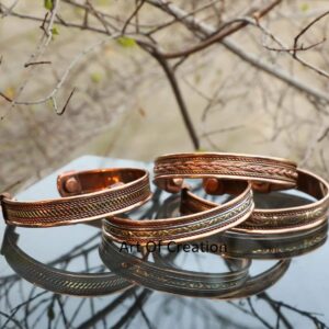 Art Of Creation Set of 4 Pure Copper Bracelets Tibetan Handmade Cuff And Kada For Men And Women | Adjustable Bangle | for Unisex India