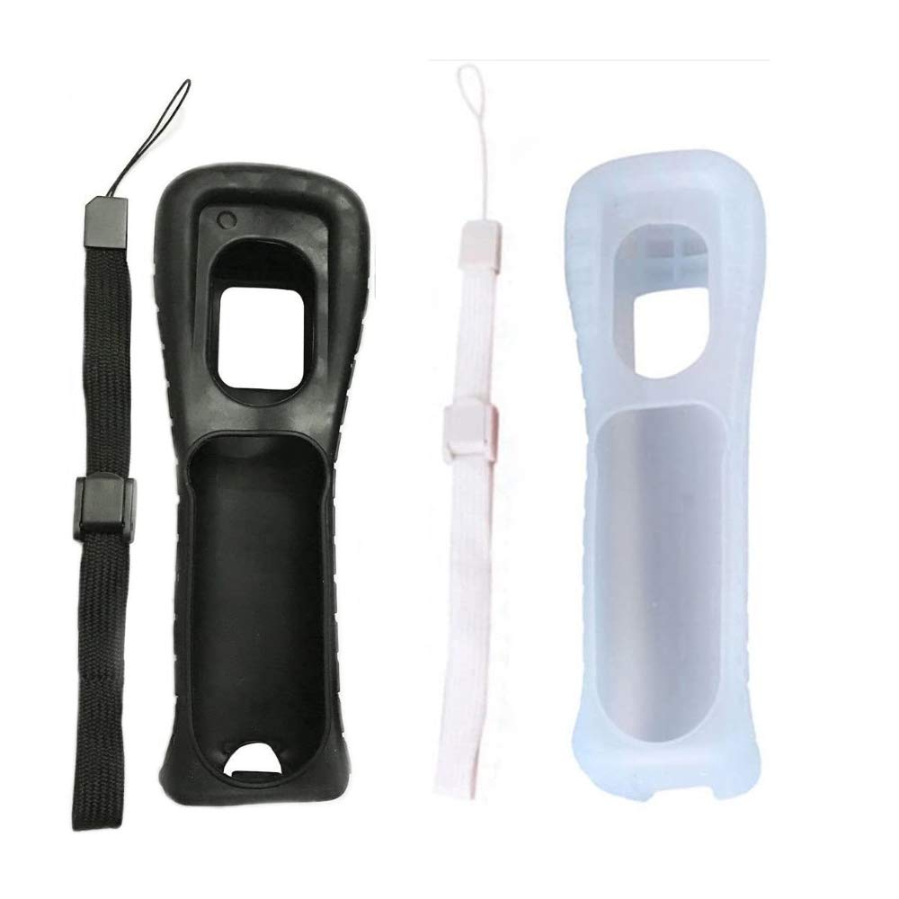 Silicone Skin Case Cover with Wrist Strap for Nintendo Wii Remote (White + Black)