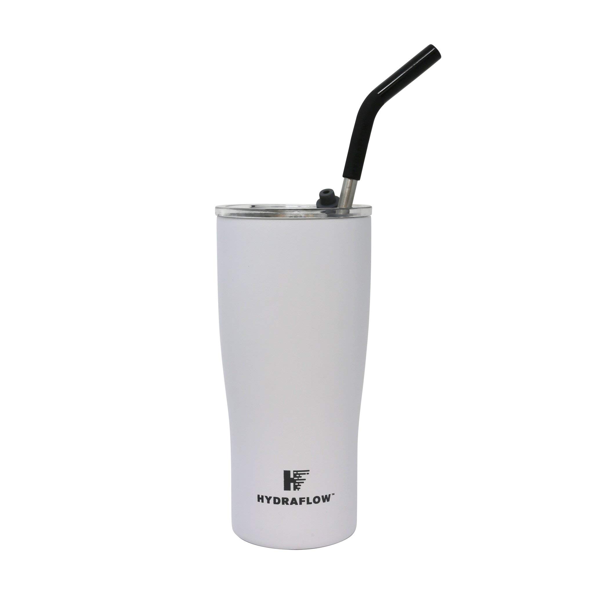 HYDRAFLOW Capri - 20oz Tumbler with Straw - Triple Wall Vacuum Insulated Tumbler - Insulated Smoothie Cup - Stainless Steel Tumbler - Reusable Tumbler with Lid - (Powder White)