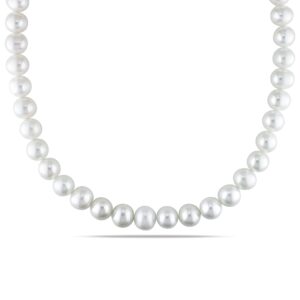 abbie+cleo cultured freshwater oval white pearl strand necklace with sterling silver ball clasp (10-11mm), 18in