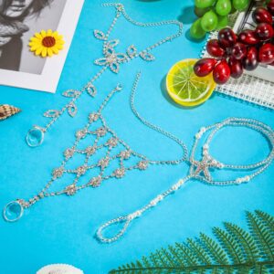 Hicarer 6 Pieces Foot Jewelry Barefoot Sandals for Women Rhinestone Anklets Bohemian Foot Chain for Beach Wedding Valentine's Day