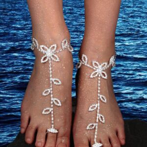 Hicarer 6 Pieces Foot Jewelry Barefoot Sandals for Women Rhinestone Anklets Bohemian Foot Chain for Beach Wedding Valentine's Day