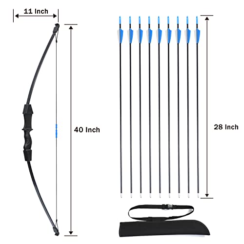 Procener 40" Bow and Arrow Set for Kids, Archery Beginner Gift with 9 Arrows 2 Target Face, 1 Arm Guard and 1 Quiver, 18 Lb Recurve Bow Kit for Teen Outdoor Sports Game Hunting Toy (Black)