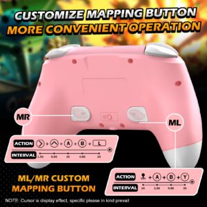 IINE Wireless Controller for Nintendo Switch/Lite/OLED, Updated Switch Pro Controller with Headset Jack, Switch Controller with Marcon Setting, Wake-Up, Auto-Fire Turbo, Motion, Vibration- Pink