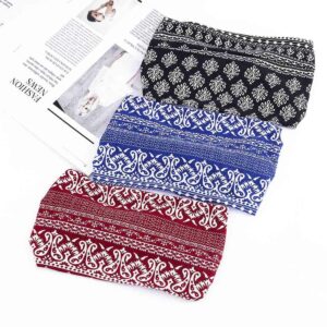 Bohend Boho Headbands Wide knotted Hair Bands Fashion Printing Bandeau Travel Stretchy Cotton Headband Sport Yoga Hair Accessories for Women and Girls (A)