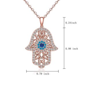 Hamsa Hand Evil Eye Necklace 925 Sterling Silver Rose Gold Plated Vintage Fatima Hand Good Luck Women Pendant Necklace