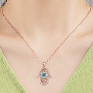 Hamsa Hand Evil Eye Necklace 925 Sterling Silver Rose Gold Plated Vintage Fatima Hand Good Luck Women Pendant Necklace