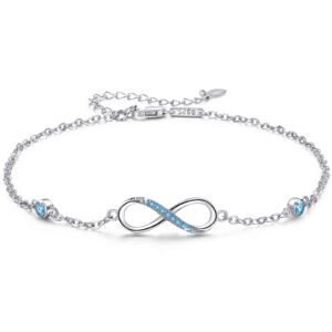 MEDWISE Womens Infinity Anklet Bracelet 925 Sterling Silver Endless Love Symbol Ankle Bracelet Adjustable Plus Size Large Bracelet Gifts for her Valentines Day Mother’s Day Gifts Blue