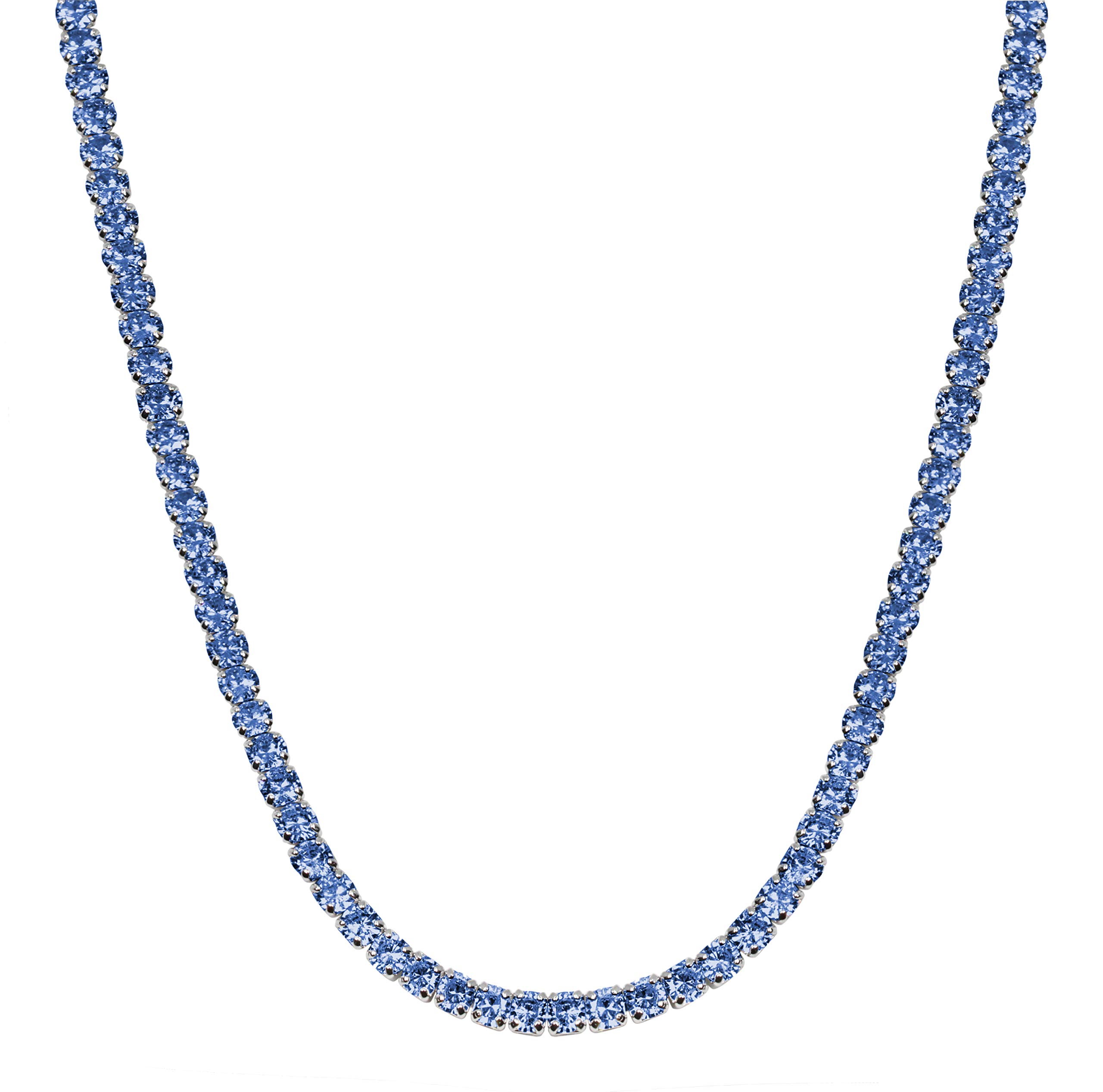 Savlano 18K White Gold Plated Blue Cubic Zirconia Round 4MM Classic Tennis 18 Inches Chain Necklace For Women Comes With a Gift Box