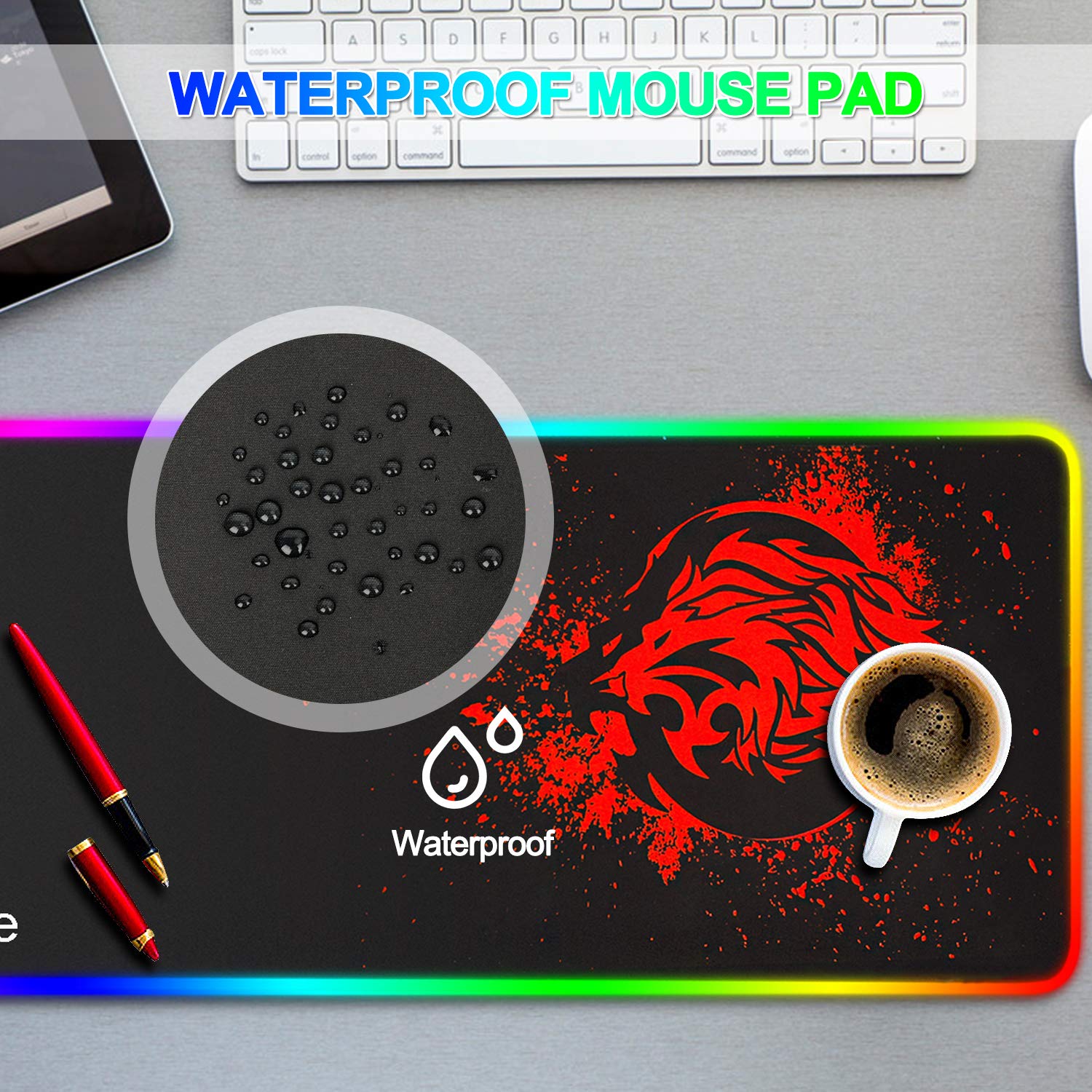 RGB Gaming Mousepad LED Mouse Pad Large Mice Pads with Non-Slip Rubber Base Mouse Mat for Computer Mouse Mat for Computer Lion Mouse Pad (Red)