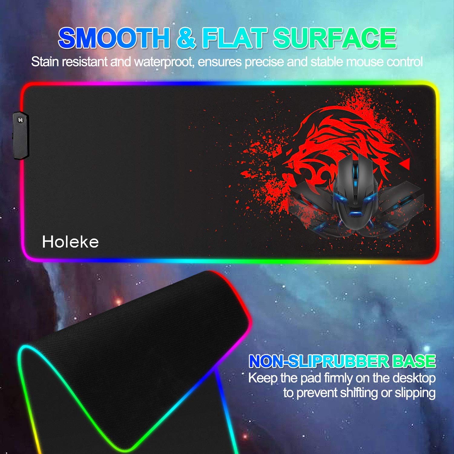 RGB Gaming Mousepad LED Mouse Pad Large Mice Pads with Non-Slip Rubber Base Mouse Mat for Computer Mouse Mat for Computer Lion Mouse Pad (Red)