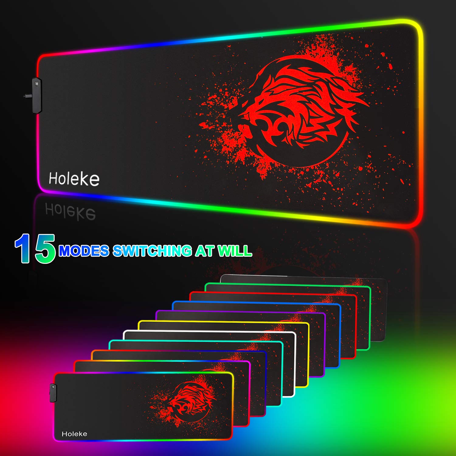 RGB Gaming Mousepad LED Mouse Pad Large Mice Pads with Non-Slip Rubber Base Mouse Mat for Computer Mouse Mat for Computer Lion Mouse Pad (Red)