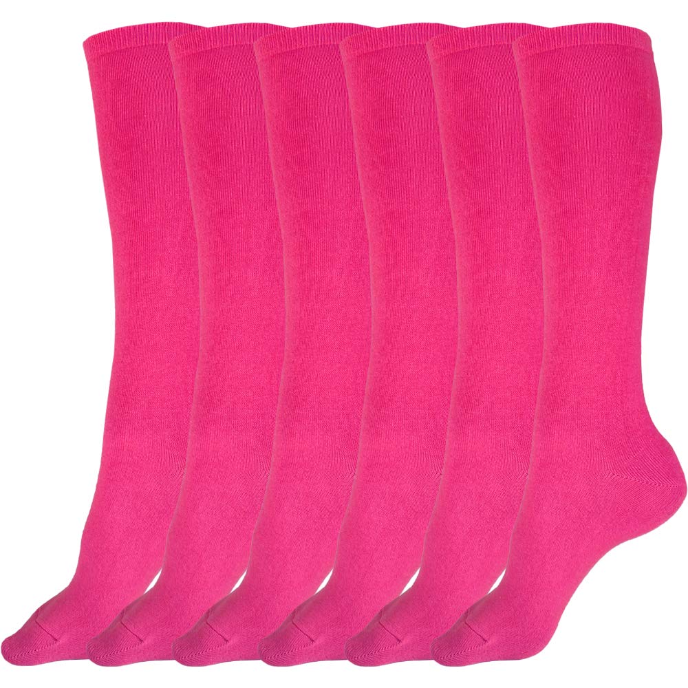 juDanzy 3 Pairs of Boys and Girls Solid Knee High Uniform Socks for School, Soccer, Football, AFO etc. (4-6 Years (Shoe Size 9C-1), Hot Pink)