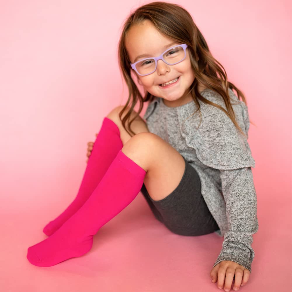 juDanzy 3 Pairs of Boys and Girls Solid Knee High Uniform Socks for School, Soccer, Football, AFO etc. (4-6 Years (Shoe Size 9C-1), Hot Pink)