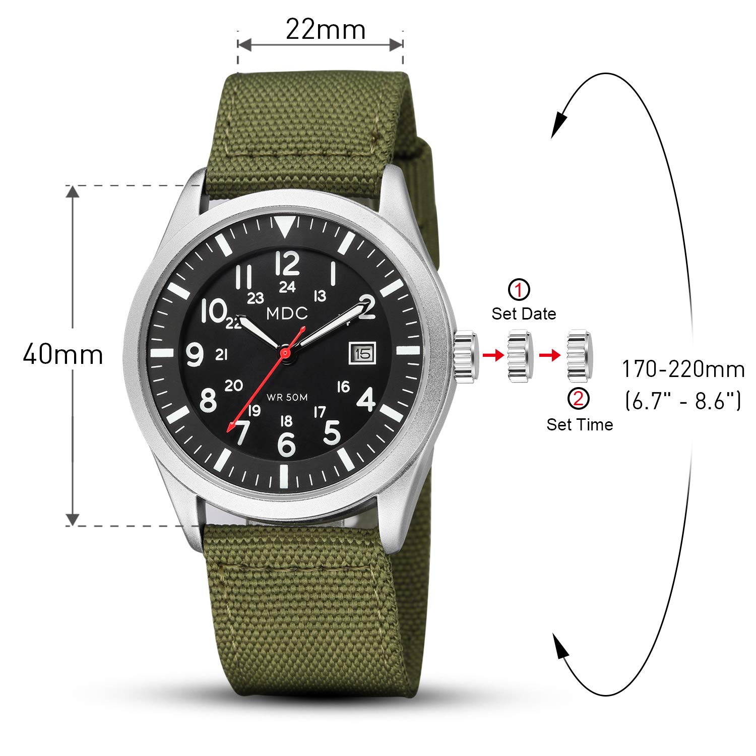 Infantry Black Military Analog Wrist Watch for Men, Mens Army Field Tactical Sport Watches Work Watch, Waterproof Outdoor Casual Quartz Wristwatch,5ATM Waterproof