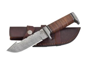 knives ranch handmade gut hook skinning knife, stack leather handle, heavy-duty leather sheath (model 2173)