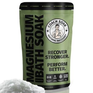 coach soak: recovery bath soak – rejuvenating post workout natural magnesium flakes - 21 minerals, essential oils & dead sea bath salts - absorbs faster than epsom salts, 1.36kg (eucalyptus)