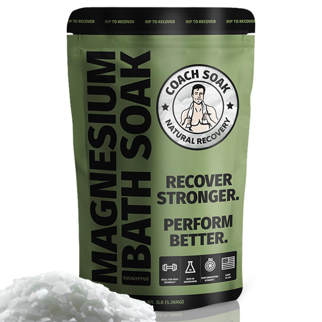 Coach Soak: Recovery Bath Soak – Rejuvenating Post Workout Natural Magnesium Flakes - 21 Minerals, Essential Oils & Dead Sea Bath Salts - Absorbs Faster Than Epsom Salts, 1.36kg (Eucalyptus)