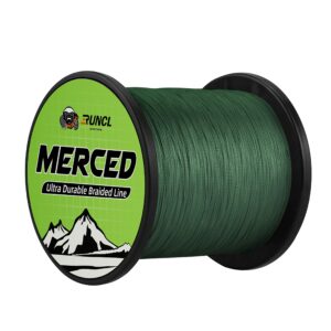 RUNCL Braided Fishing Line Merced, 4 Strands Braided Line - Proprietary Weaving Tech, Thin-Coating Tech, Stronger, Smoother - Fishing Line for Freshwater Saltwater (Moss Green, 20LB(9.1kgs), 500yds)